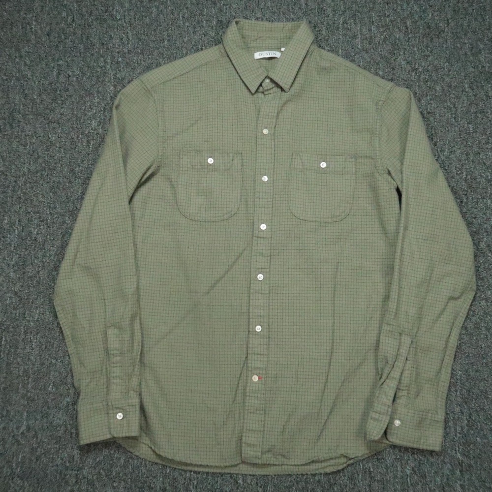 Gustin Shirt‎ Men Large Green Plaid Long Sleeve 100% Wool Button Up